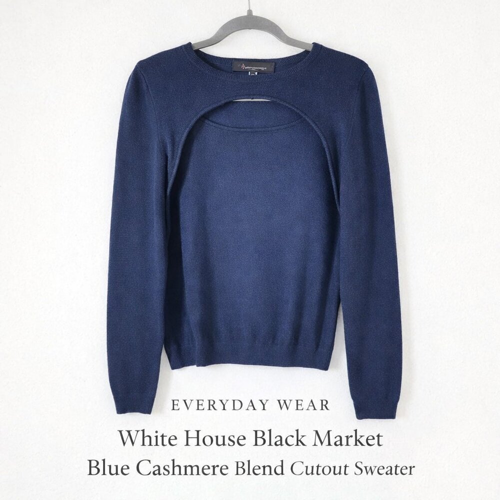 White House Black Market Blue Cashmere Blend Cutout Sweater Size S
